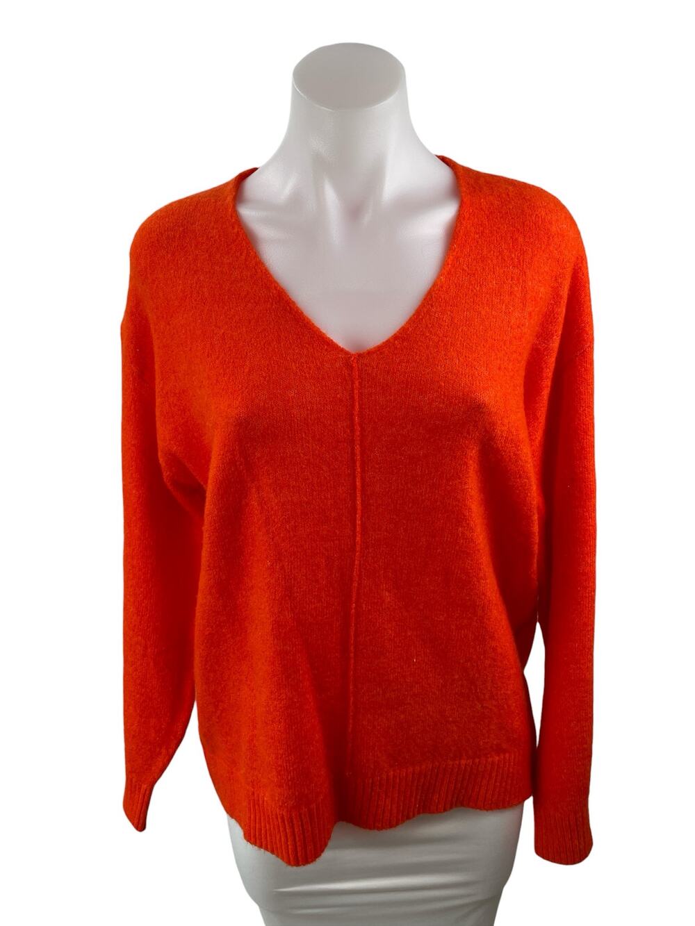 H&M Women's Orange Knit V Neck Long Raglan Sleeve Sweatshirt Sweater Top Size S